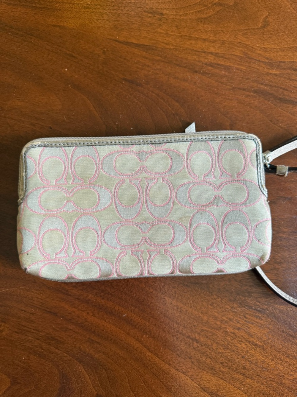 Coach Pink and Beige Signature Canvas Wristlet - Picture 2 of 2